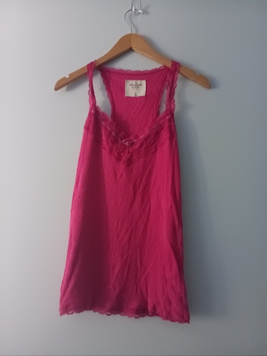 Abercrombie & Fitch Tops - Abercrombie & Fitch Hot Pink Lace-Trim Velvet Bow Accent Tank Top M